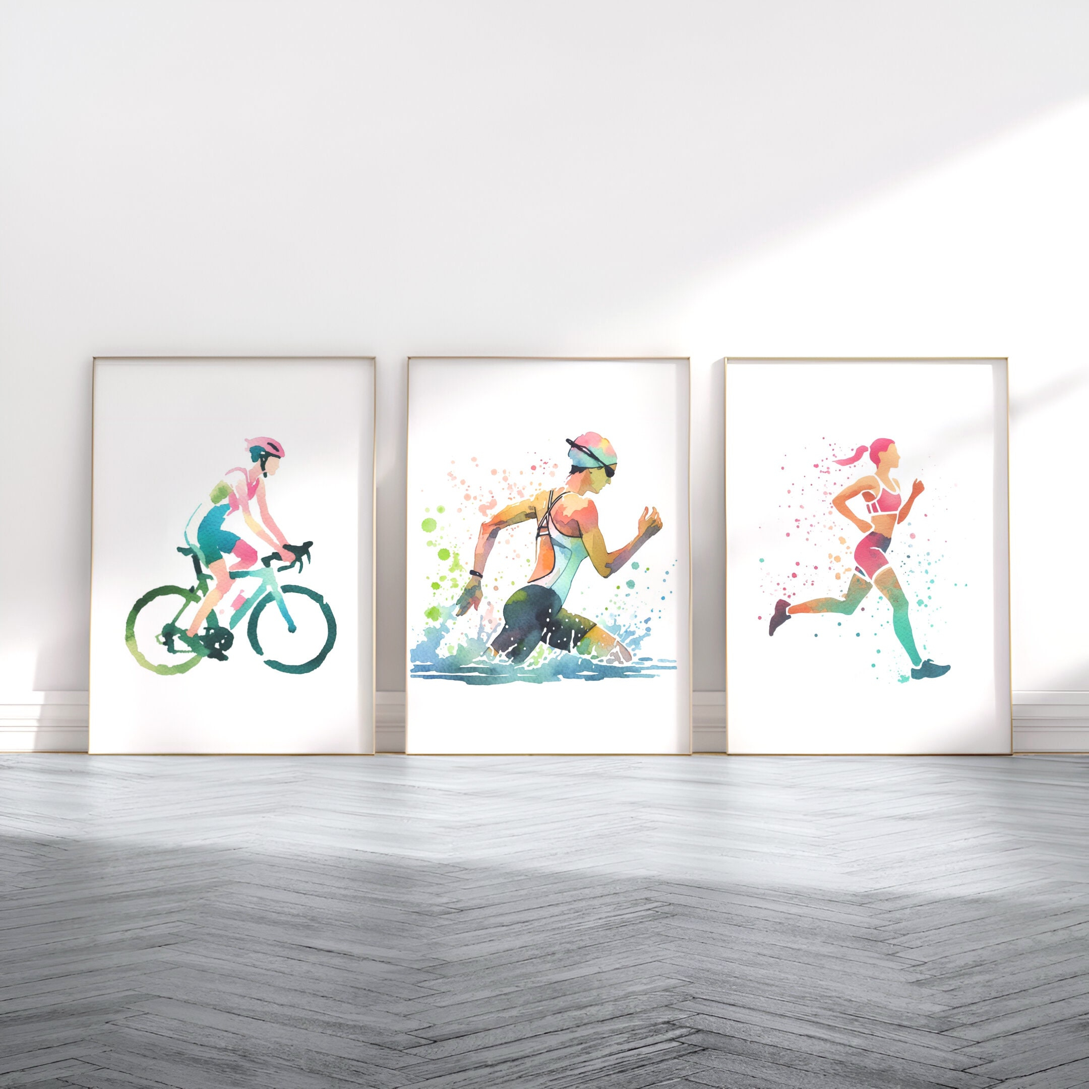 Home Gym Yes Or No - 3pcs Women's Triathlon Art Poster Set
