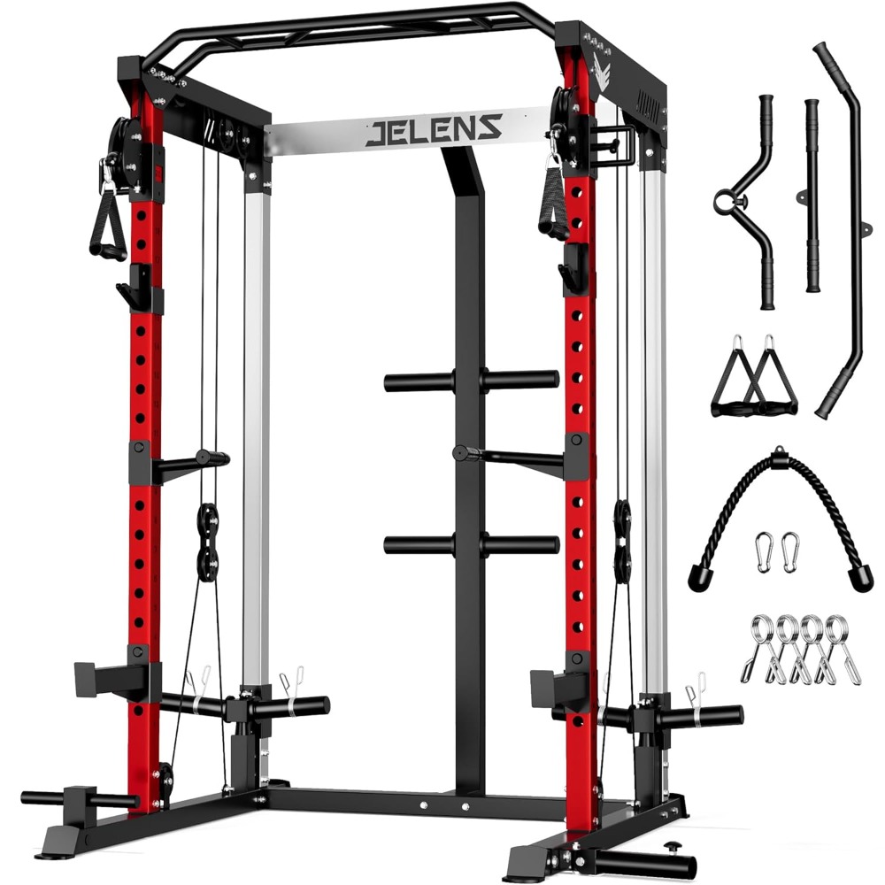 Home Gym Cable Pulley System - 2000LBS Multi-Function Power Rack with Dual