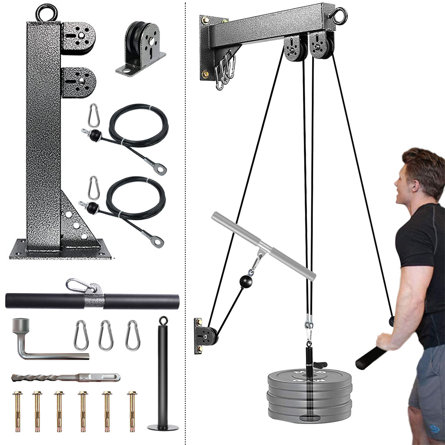 Home Gym Cable Pulley System - Fitness Wall Mounted Pulley System, Weight