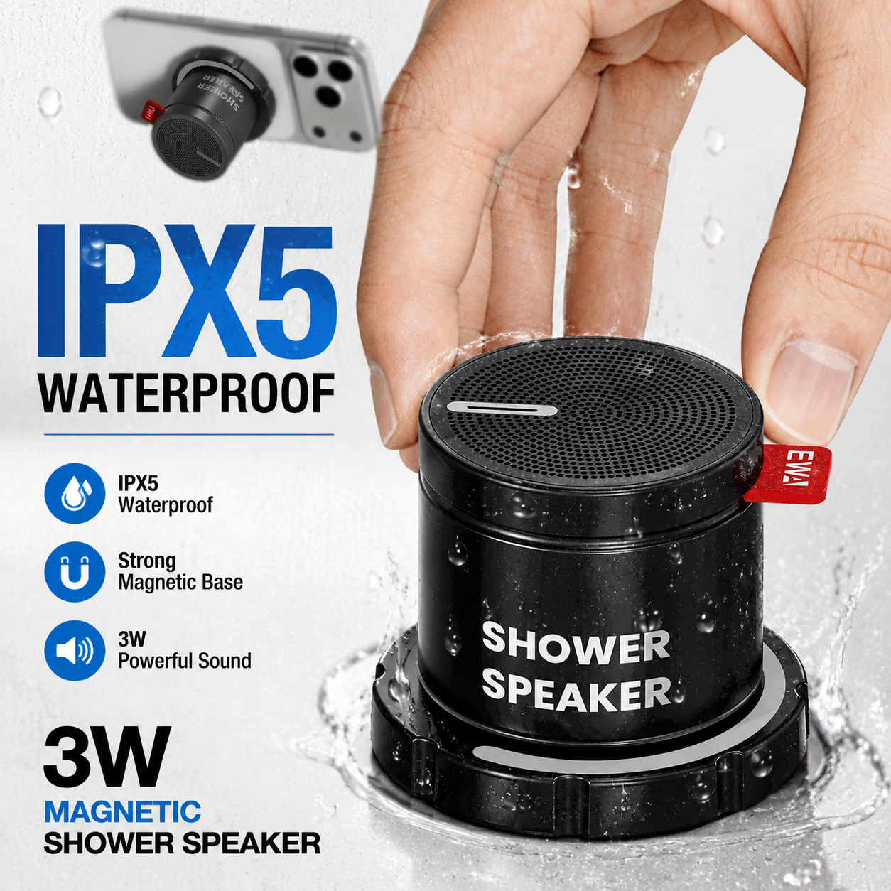 Home Gym Needs - 3W Magnetic Bluetooth Speakers IPX5 Waterproof