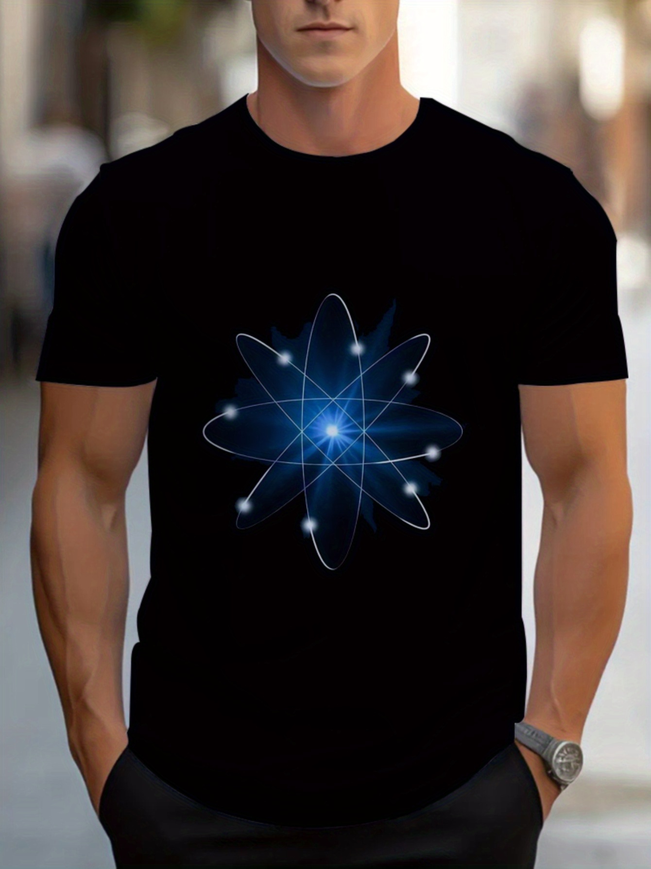 Home Gym China - Men's Black Atomic Pattern T-Shirt, Lightweight