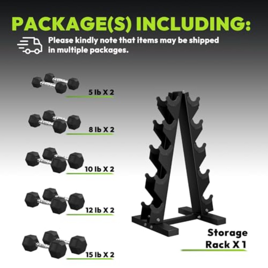 Rubber Coated Hex Dumbbell Set - Hex Dumbbell Set review and price
