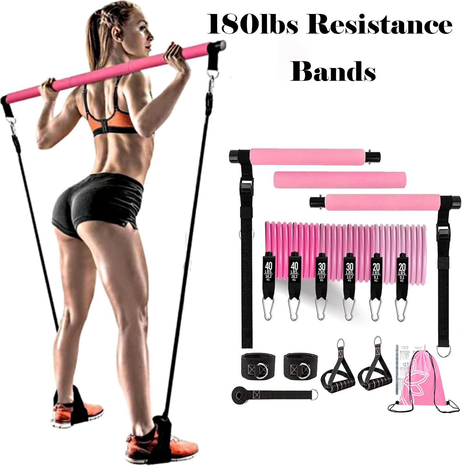 180lbs Resistance Bands with A - Home Gym Needs review and price