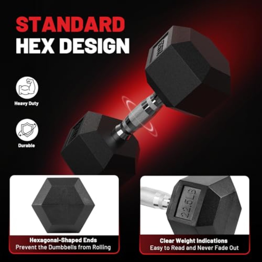 HEX Dumbbell Set 2.5-125lb Rub - Hex Dumbbell Set review and price